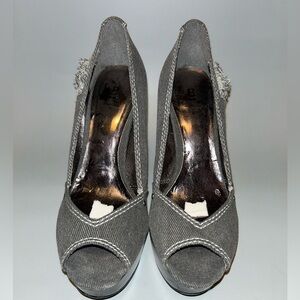 Pre loved denim style bakers platform heel